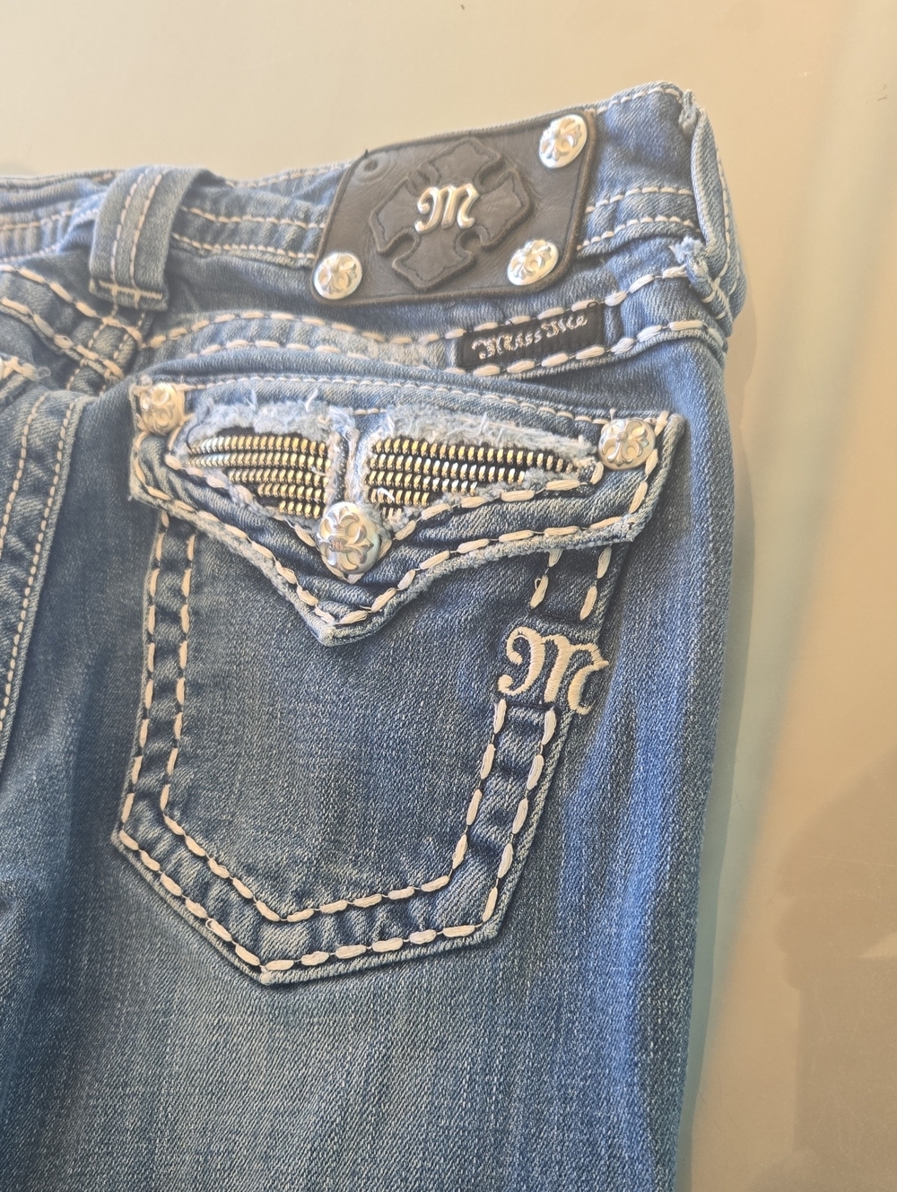 Miss Me Blue Distressed Embroidered Pocket Jeans